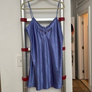 Vintage Periwinkle Slip Dress w Embroidered Details